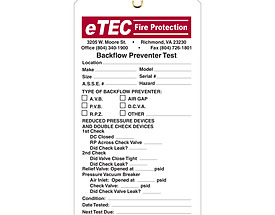 Backflow Prevention Test Tag