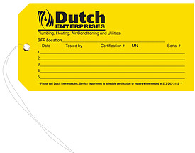 Dutch Enterprises Backflow Prevention Tag