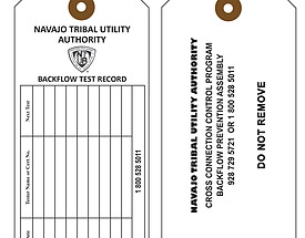 Navajo Tribal Backflow Test Record Tag