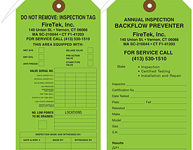 FireTek Custom Backflow Inspection Tag