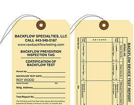 Two-Sided Backflow Prevention Inspection Tag