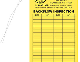 Mitchells Plumbing Custom Backflow Inspection Tag