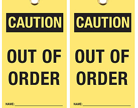 Caution Out Of Order Hang Tag
