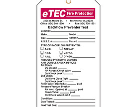 Backflow Preventer Test Tag - eTEC