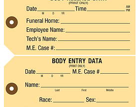 Body Release Data – Custom Manilla Toe Tag