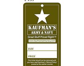 Custom Price Hang Tag - Kaufman's Army & Navy