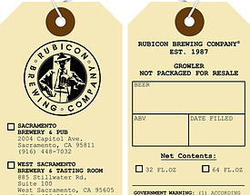 Custom Printed Growler Hang Tag - Rubicon Brewing Company