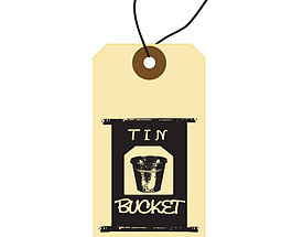 Clipped Corners Hang Tag with Fiber Patch & Knotted String Attachment for Tin Bucket