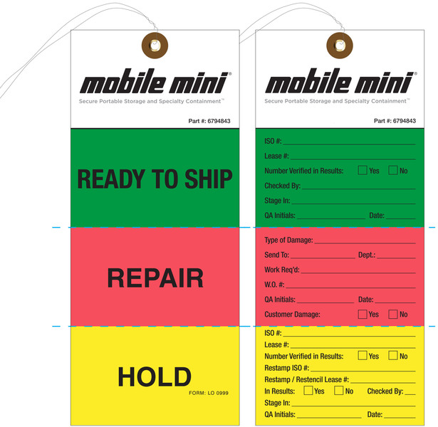 Perforated waterproof Tyvek tag for Mobile Mini