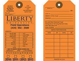 Liberty University Field Operations – Fire Extinguisher Inspection Tag