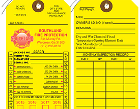 Southland Fire Protection – Fire Extinguisher Inspection Tag