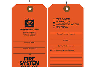 Valley Fire Protection Systems – Fire System Out Of Service Tag