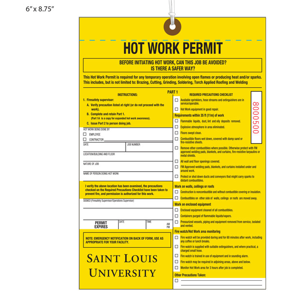 Custom Hot Work Permit Tags St. Louis Tag